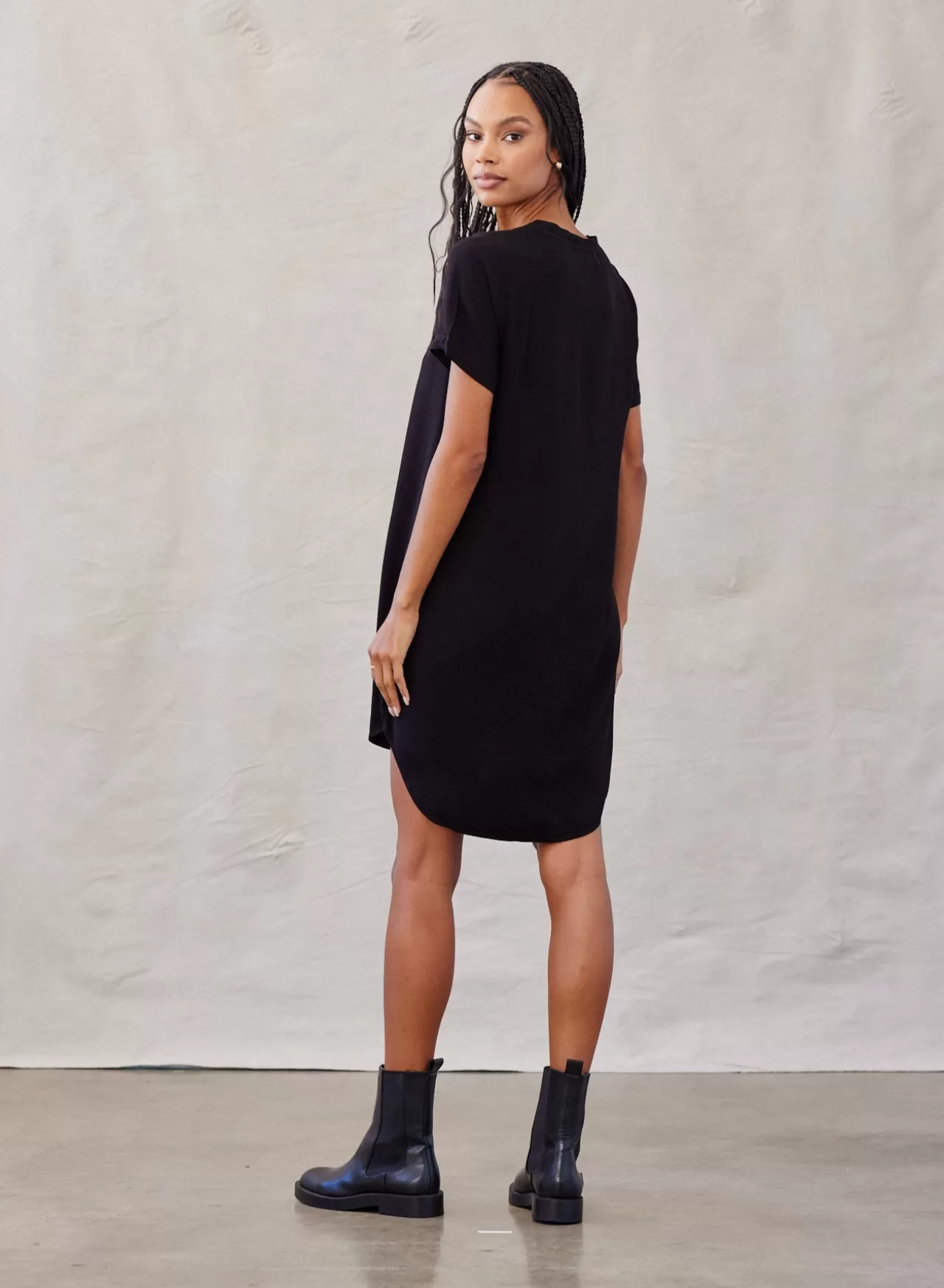 Bella Dahl Mini Dresses^V-Neck Knit Tee Dress - Vintage Black