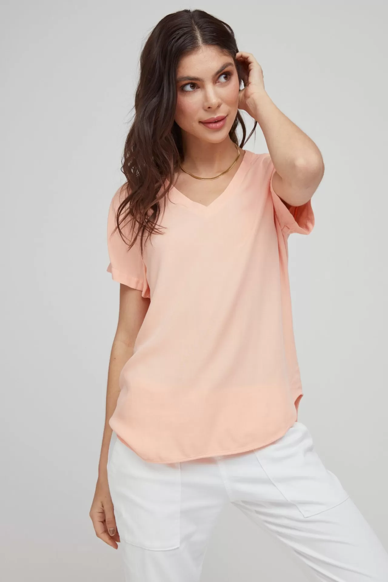 Bella Dahl Short Sleeve^V-Neck Tee - Sunset Coral