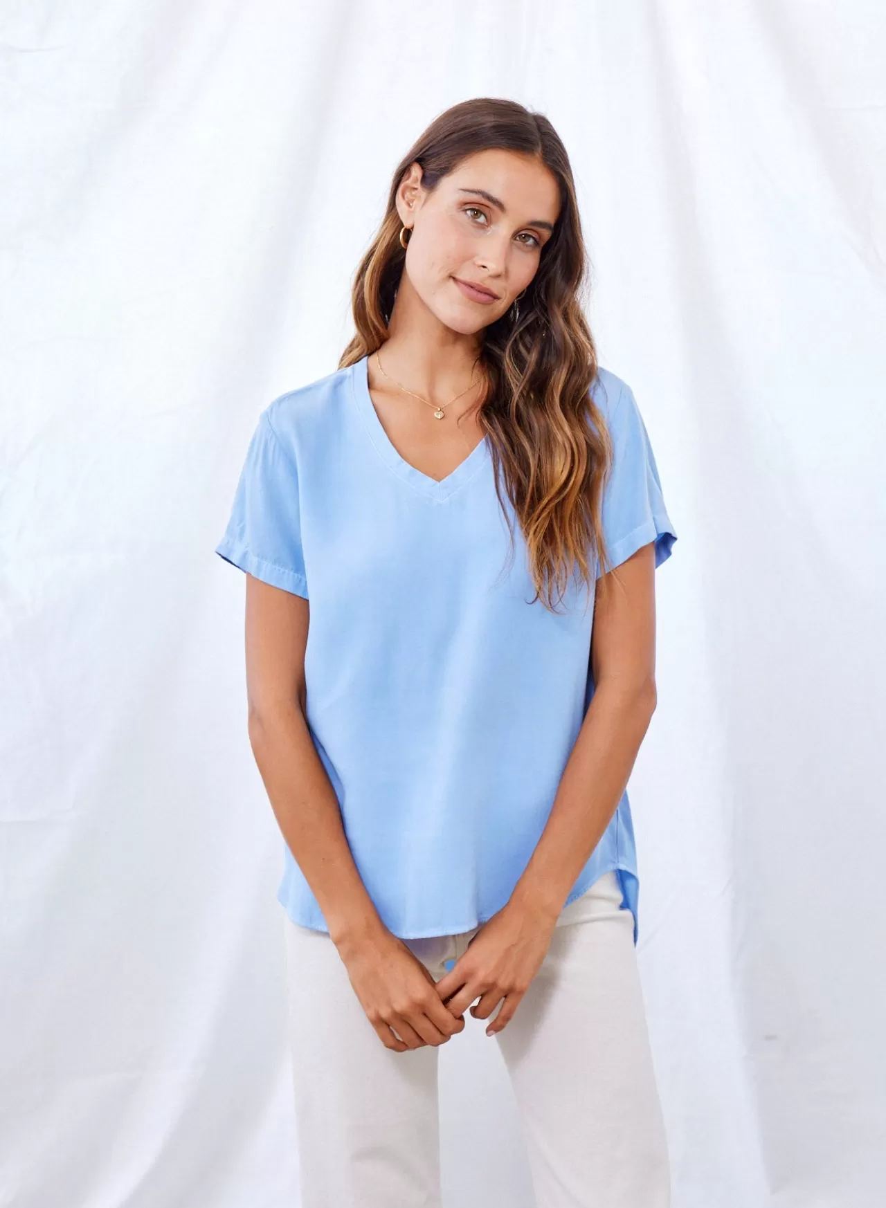 Bella Dahl Short Sleeve^V-Neck Tee - Blue Oasis