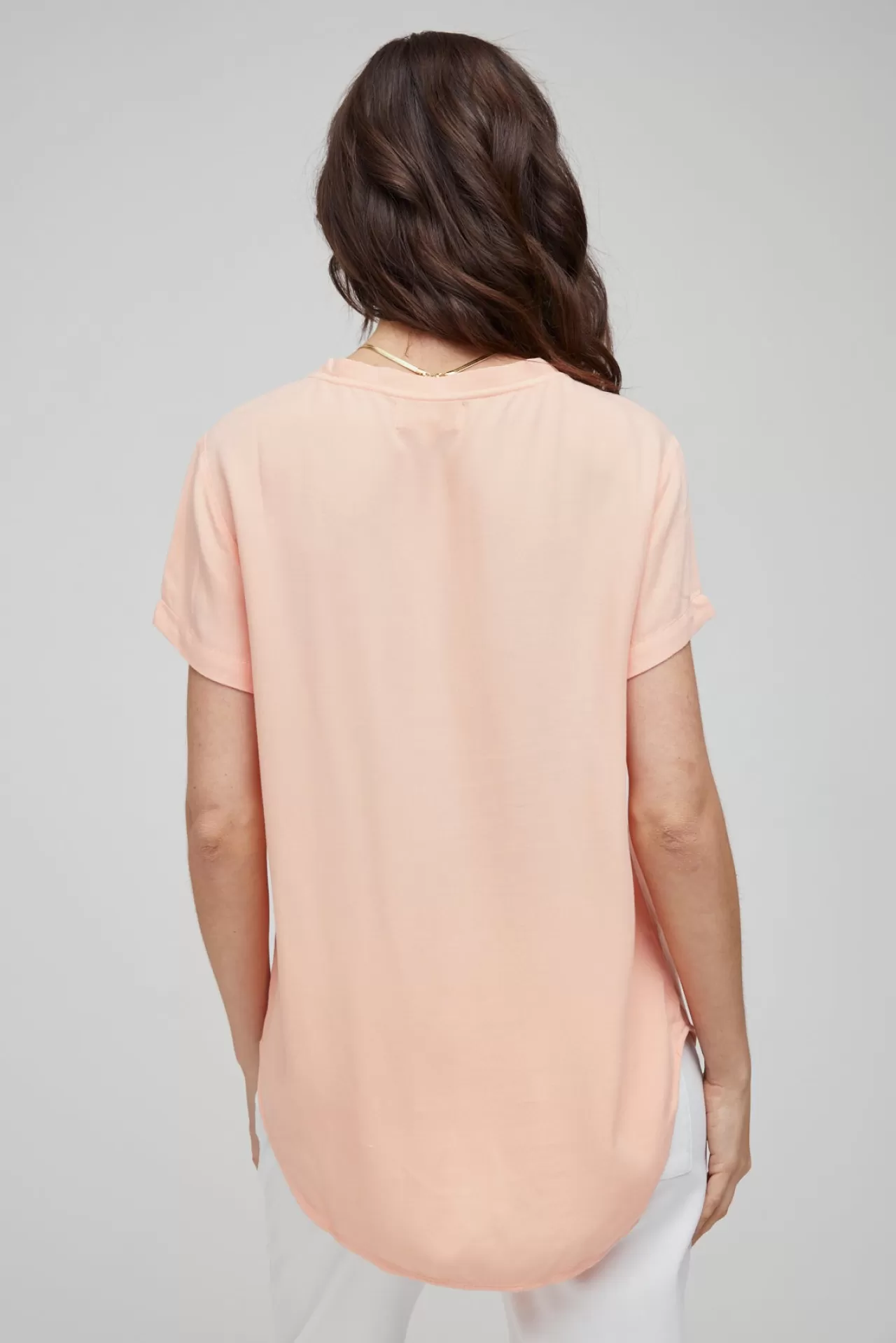 Bella Dahl Short Sleeve^V-Neck Tee - Sunset Coral