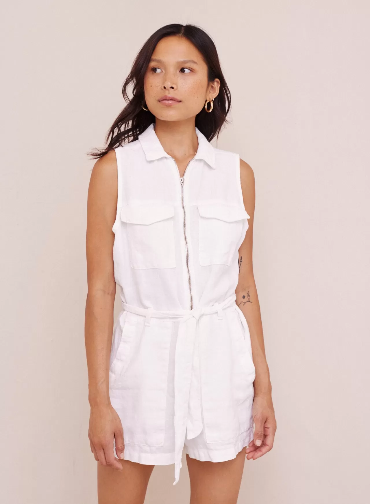 Bella Dahl Jumpsuits & Rompers^Zip Front Linen Romper - White